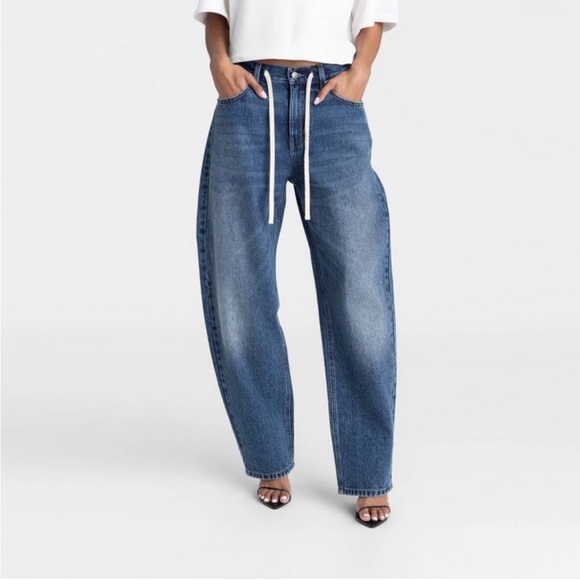 KBB by KAHLANA Denim - Relaxed High-Rise Blue Jeans with Drawstring